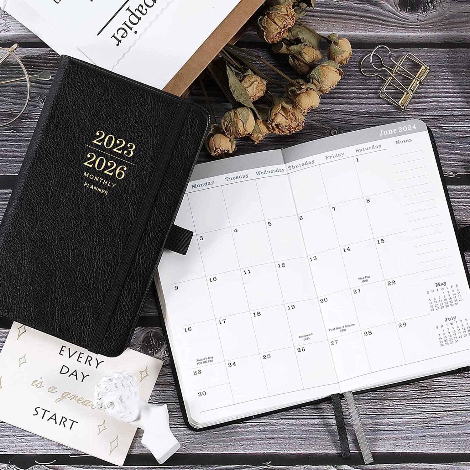 2023-2026 Monthly Pocket Planner/Calendar - 3 Year Pocket Monthly Calendar, Jul 2023 - Jun 2026, 6.3" × 3.8", 36-Month Planner with Pen Hold, Elastic Closure, 2 Bookmarks, Inner Pocket, Thick Paper, Brown - Image 2